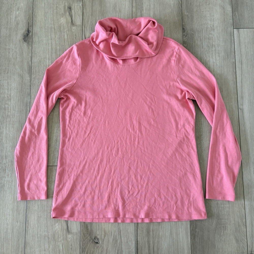 LL Bean Turtleneck T-Shirt Womens Medium Pink Supima Cotton Long Sleeve Casual